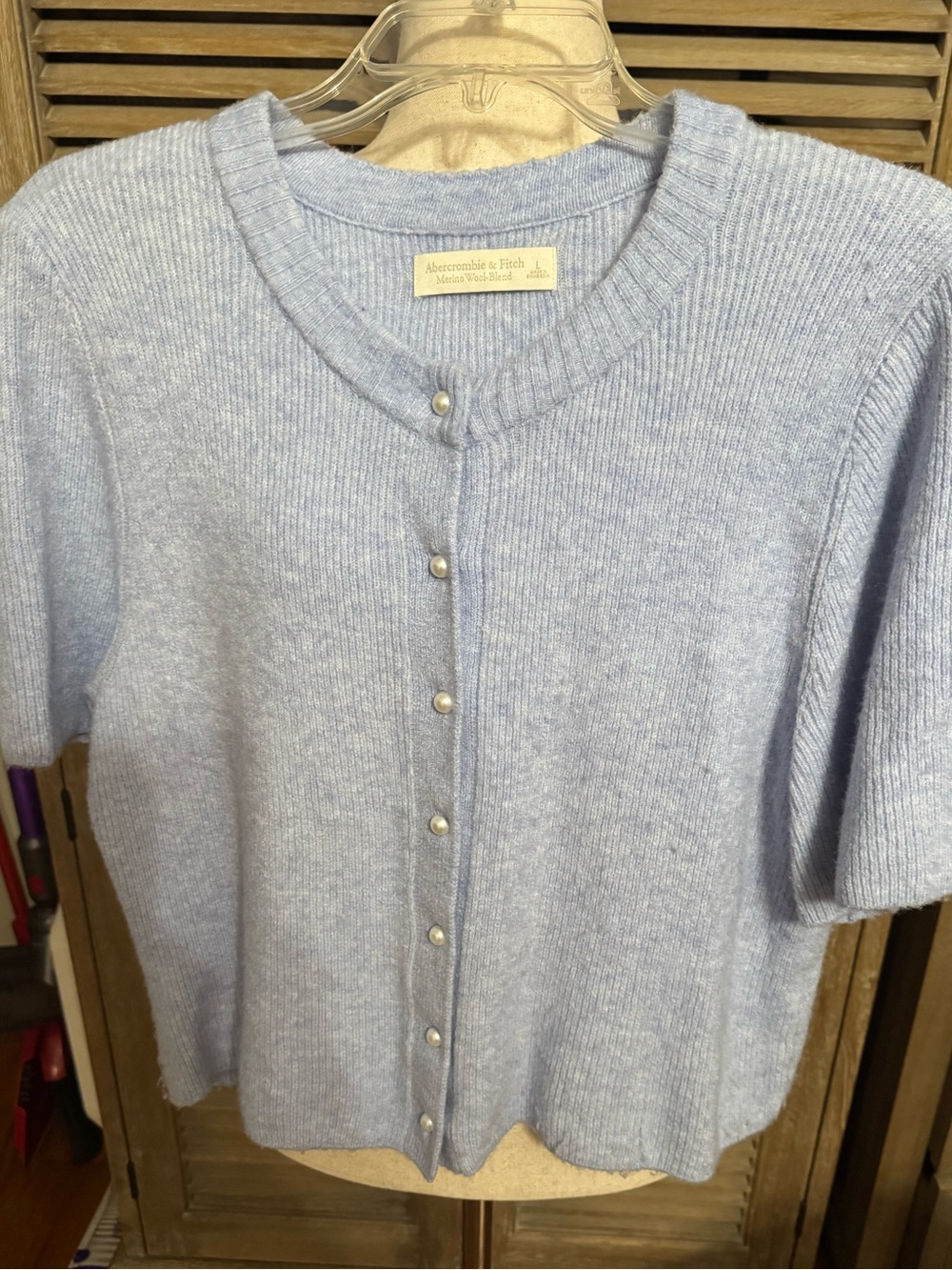 Abercrombie & Fitch Pale Blue Short Sleeve Pearl-Button Cardigan